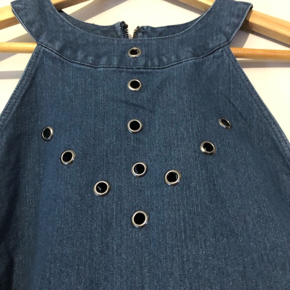 ashley stewart denim dress Ashley Lauren 4659 Corset Denim Spaghetti Strap Cocktail Dress Crystal Beading Formal 10 / Denim